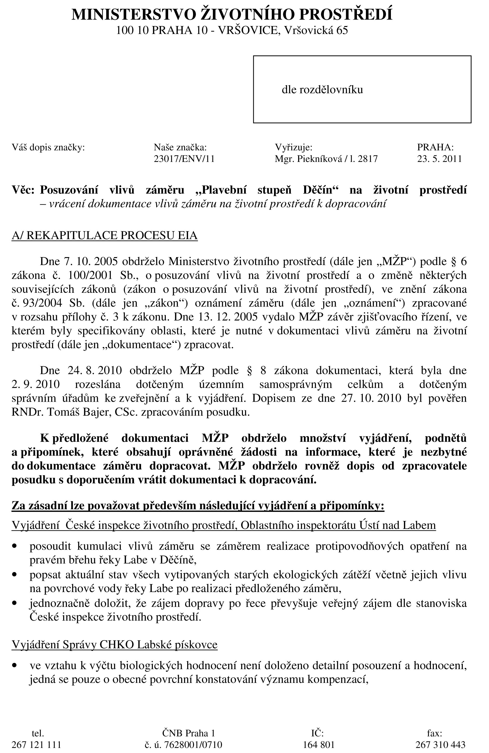 Vrácení dokumentace